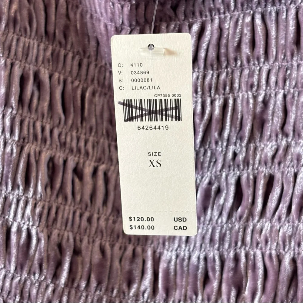 Anthropologie Square-Neck Balloon Sleeve Velvet Smocked Dusty Purple Top Size XS